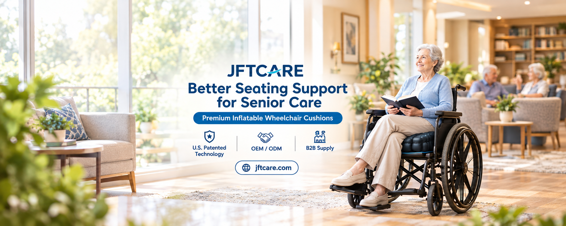 Professional pressure relief cushions for nursing homes in use at a high-end senior living facility
